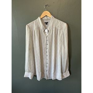 Ann Taylor Womens Gray Long Sleeve Button Up Blouse Collared Size 2XL NWT